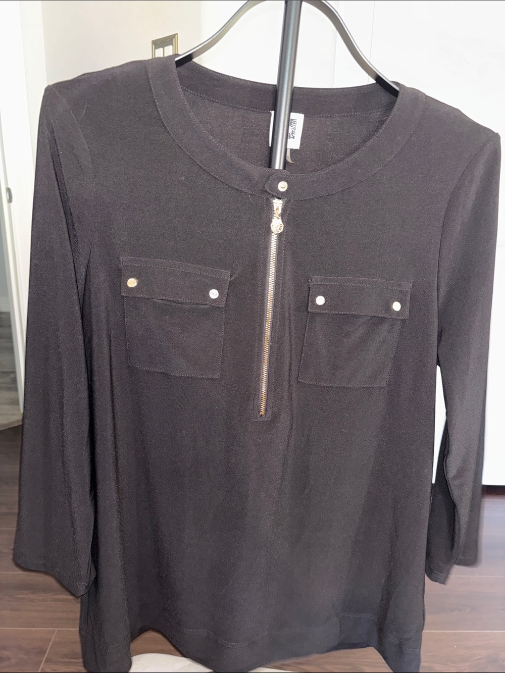 Anne Klein Black Long-Sleeve Zip Front Tunic